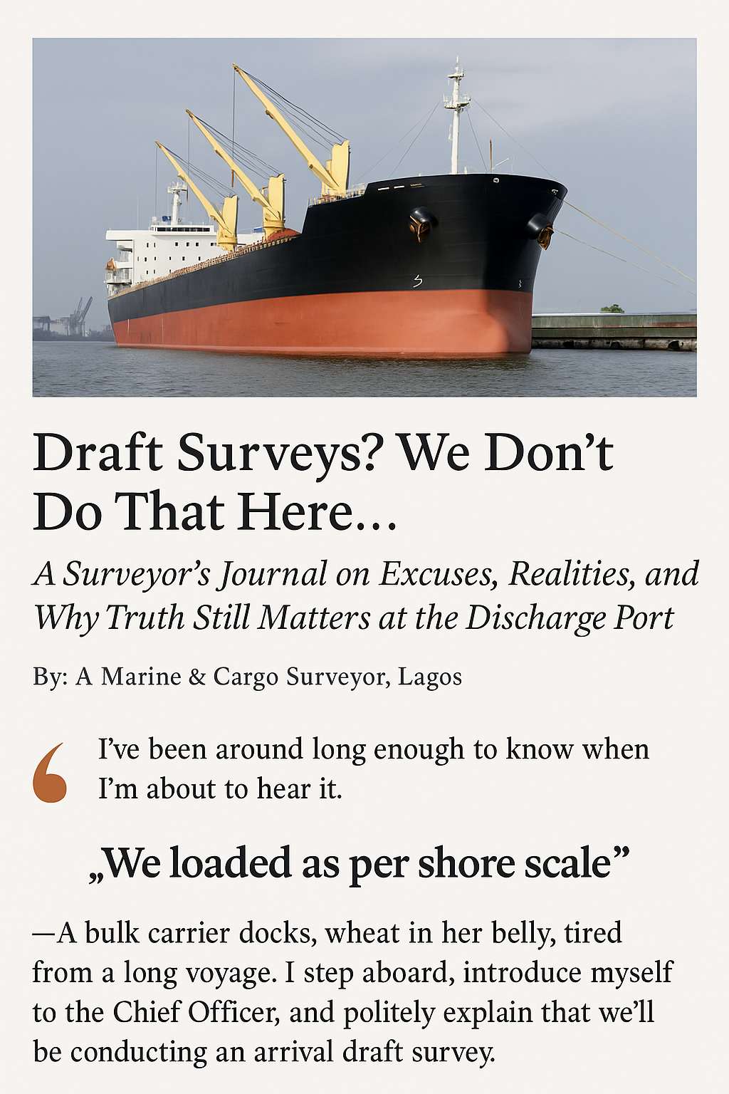 Bulk carrier draft survey at discharge port